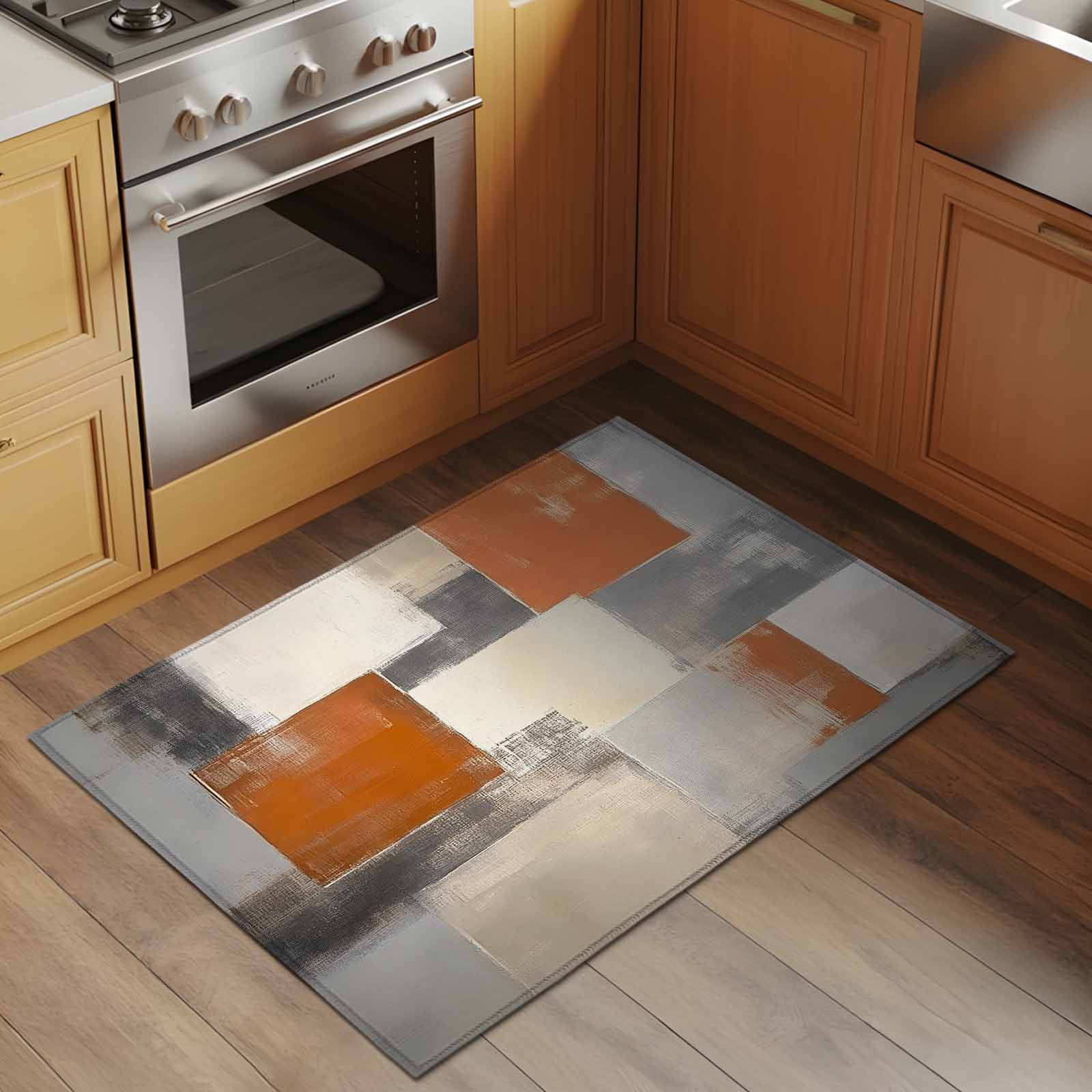 Burnt Orange Grey Area Rugs 2x3 for Living Room, Oil Painting Modern Abstract Art Non Slip Washable Rug Runner, Low Pile Indoor Floor Carpet Mat Bathroom Rugs for Bedroom, Kids Room