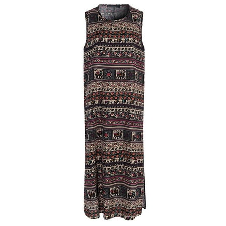 - Ladies Fashion Art Vintage Loose Cotton Printed Folk Dress