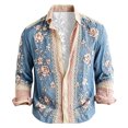 thumbnail image 4 of Fsmtpdam Long Sleeve Hawaiian Shirts for Men Vintage Floral Button Down Boho Tops with Lace Trim Lightweight Casual Beach Holiday Vintage Shirt, 4 of 5