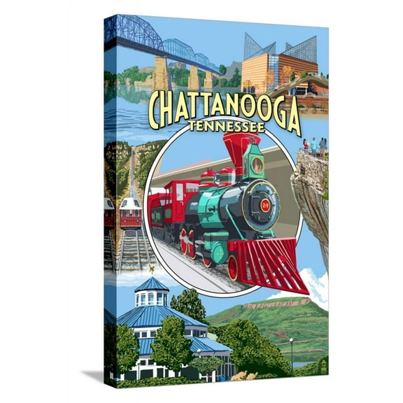 Art.com Chattanooga, Tennessee - Montage Scenes Stretched Canvas Print Wall Art by Lantern Press, 12" x 18"