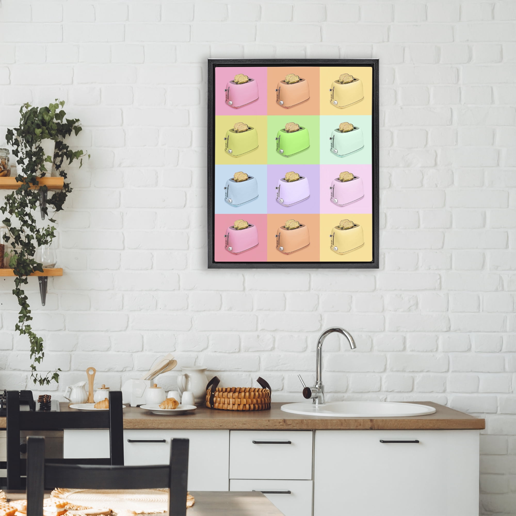 Stupell Industries Golden Disco Toaster Collage Black Framed Floater Canvas Wall Art, design by LISH Creative
