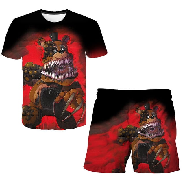 piezas Five Night At Freddy Conjuntos de ropa Verano Nuevas camisetas FNAF + Pantalones cortos Traje informal de dibujos animados 1-14 años Disfraces Outfits13T Gao Jinjia LED