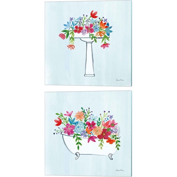 Great Art Now Floral Bathroom Light Blue by Farida Zaman 2 Piece Canvas Art Set Each 14W x 14H