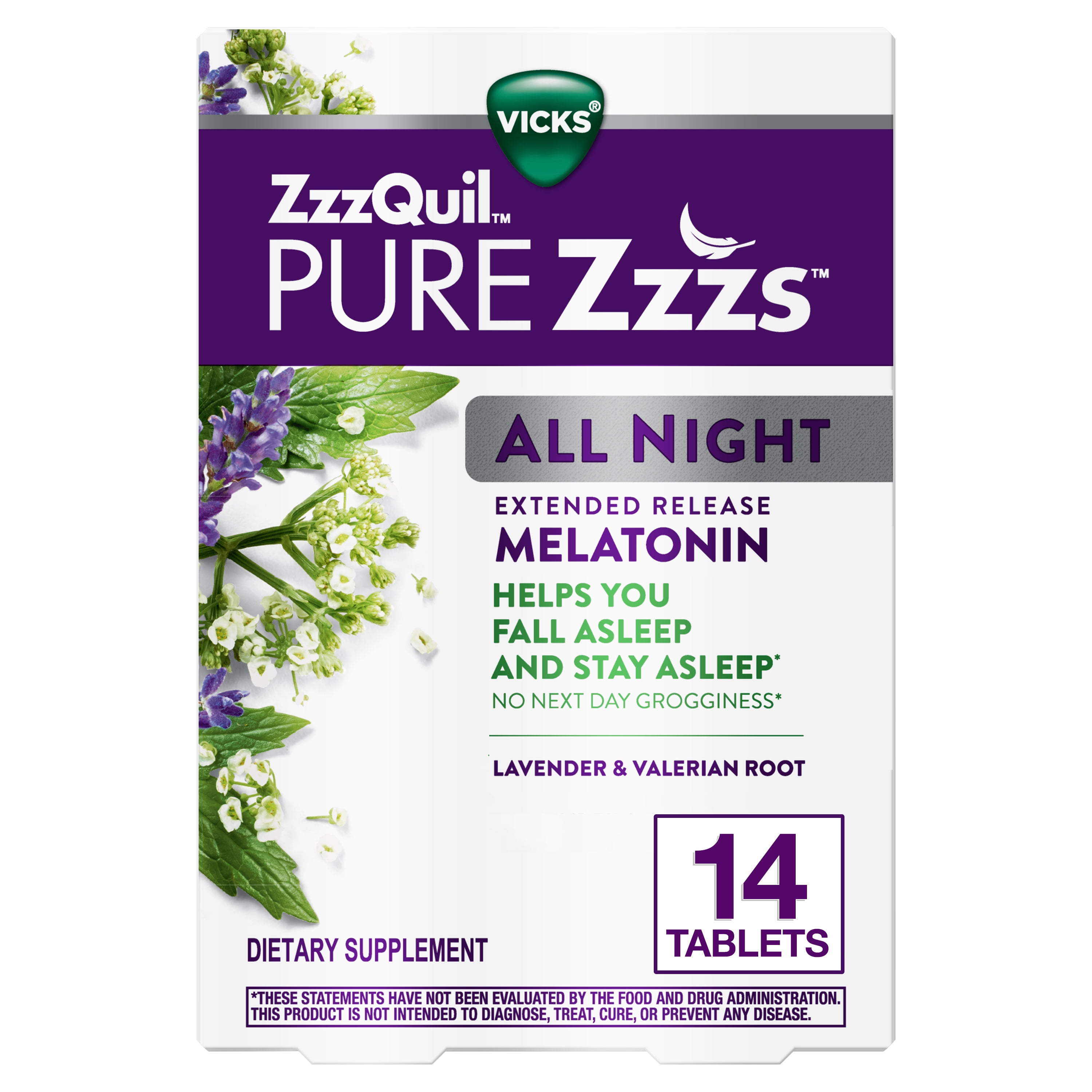 Zzzquil PURE Zzzs All Night Extended Release Melatonin Sleep Aid, Dietary Supplement, 14 Ct