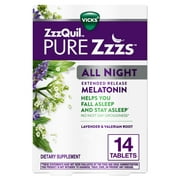 Vicks ZzzQuil Pure Zzzs All Night Extended Release Melatonin Sleep Aid Tablets, Dietary Supplement, 14 Ct