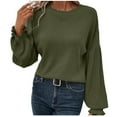 thumbnail image 2 of Zedker Elegant Lace Sleeve Round Neck Casual Long Sleeve Shirts for Women Fashion Loose Pit-Striped Versatile Tops for Fall and Winter,Army Green,L, 2 of 8
