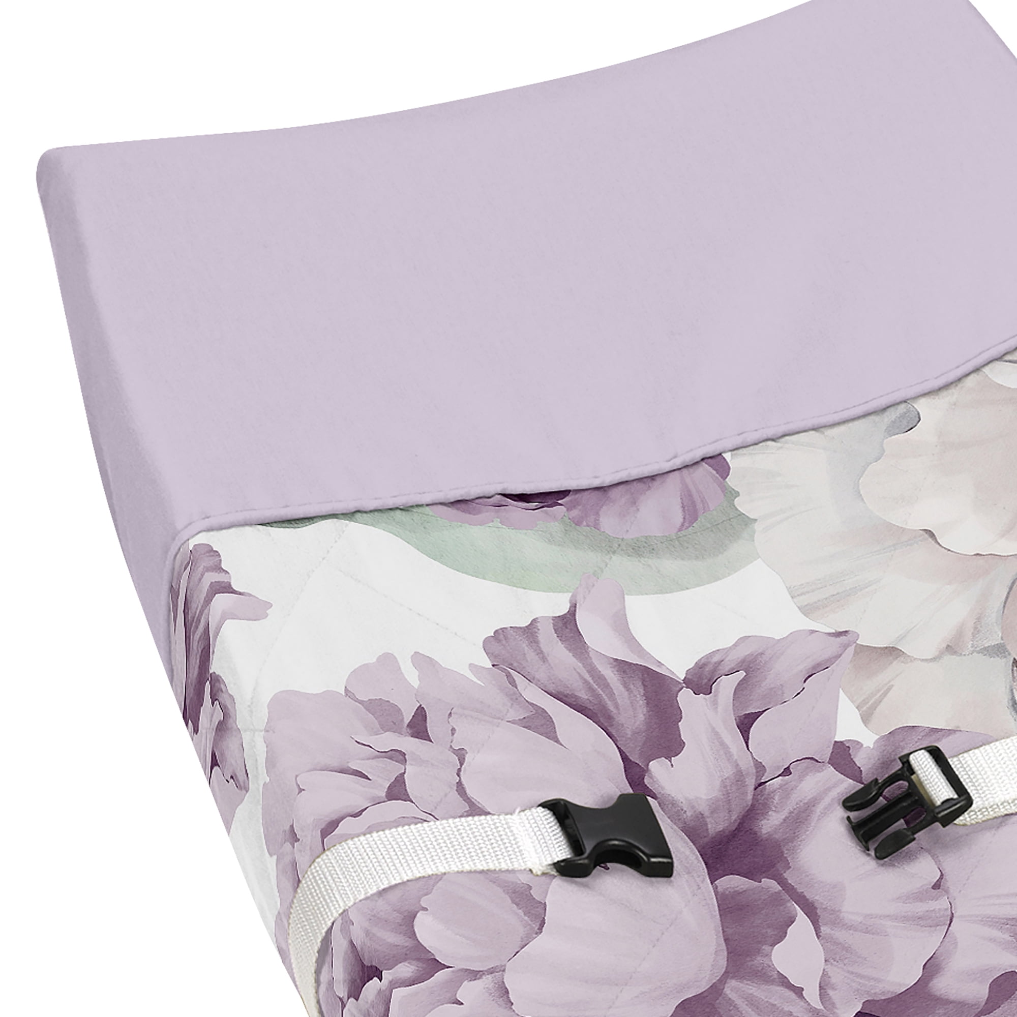 Sweet Jojo Designs Peony Floral Garden Purple and Ivory Changing Pad Cover