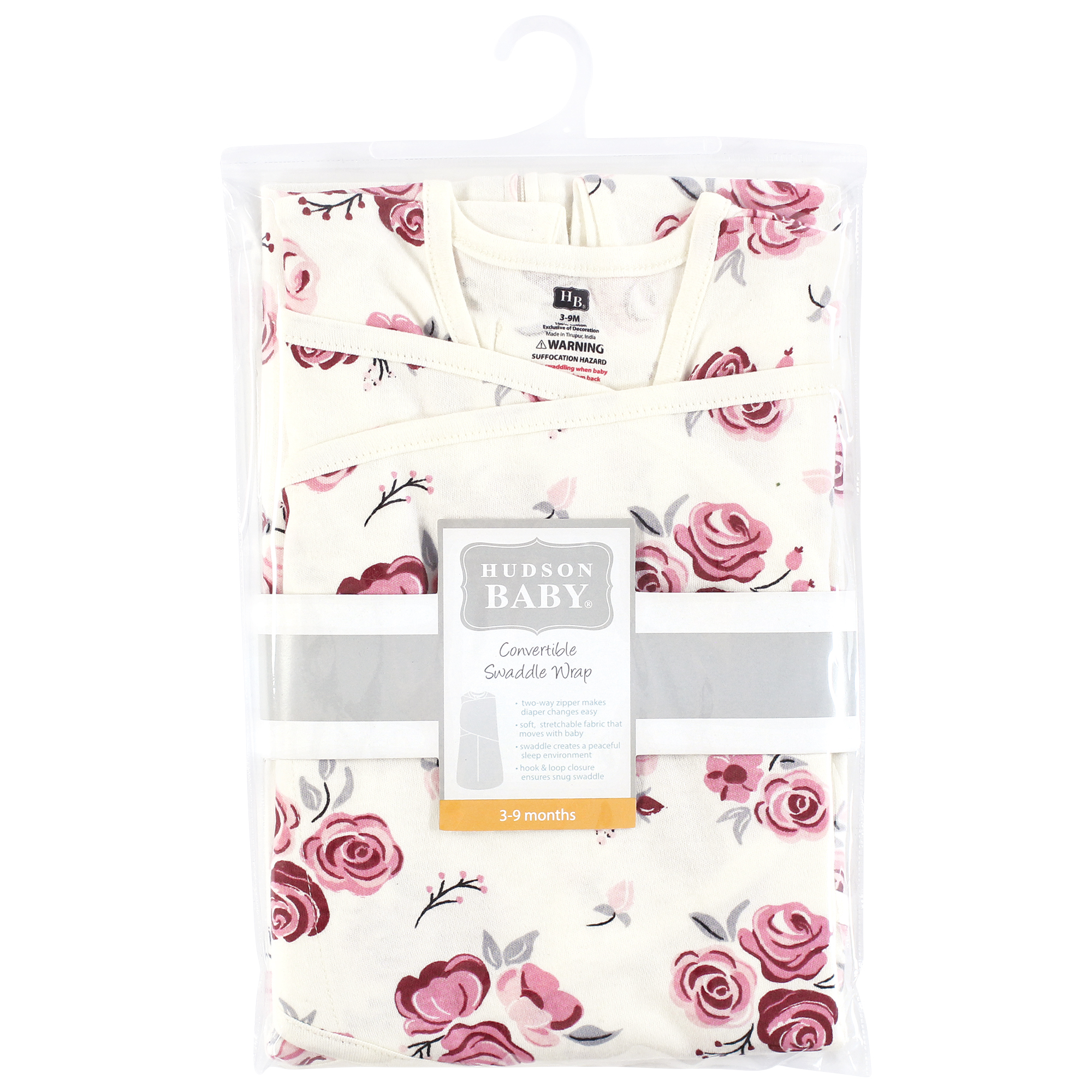 Hudson Baby Infant Girl Convertible Swaddle Sleep Sack, Rose, 3-9 Months