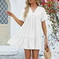 thumbnail image 7 of Diufon Summer Women's Mini Dresses V Neck Short Sleeve Pleated Dress Solid Color A-Line Dress, 7 of 7