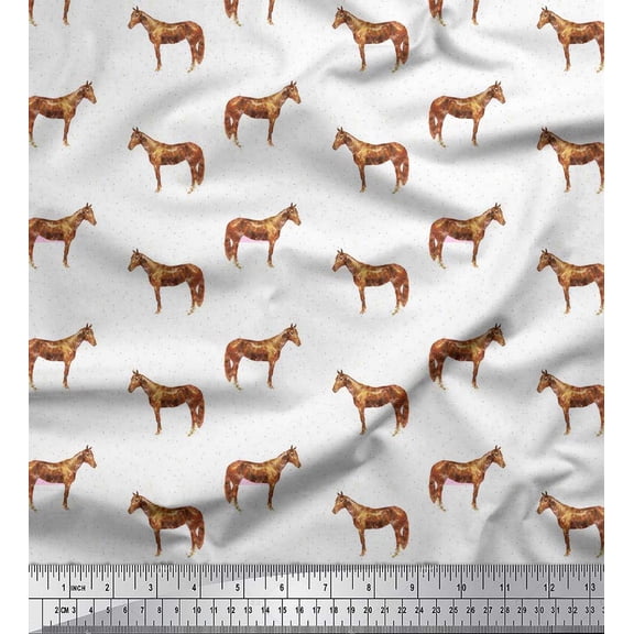 Soimoi White Georgette Viscose Fabric Horse & Dot Animal Print Fabric by Yard 44 Inch Wide