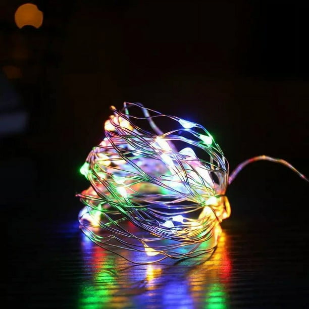 Guirnaldas de luces, 10 m, 100 mini luces LED de cadena con pilas, luces estrelladas de luciérnaga para bodas, dormitorios, fiestas, Navidad, coloridas