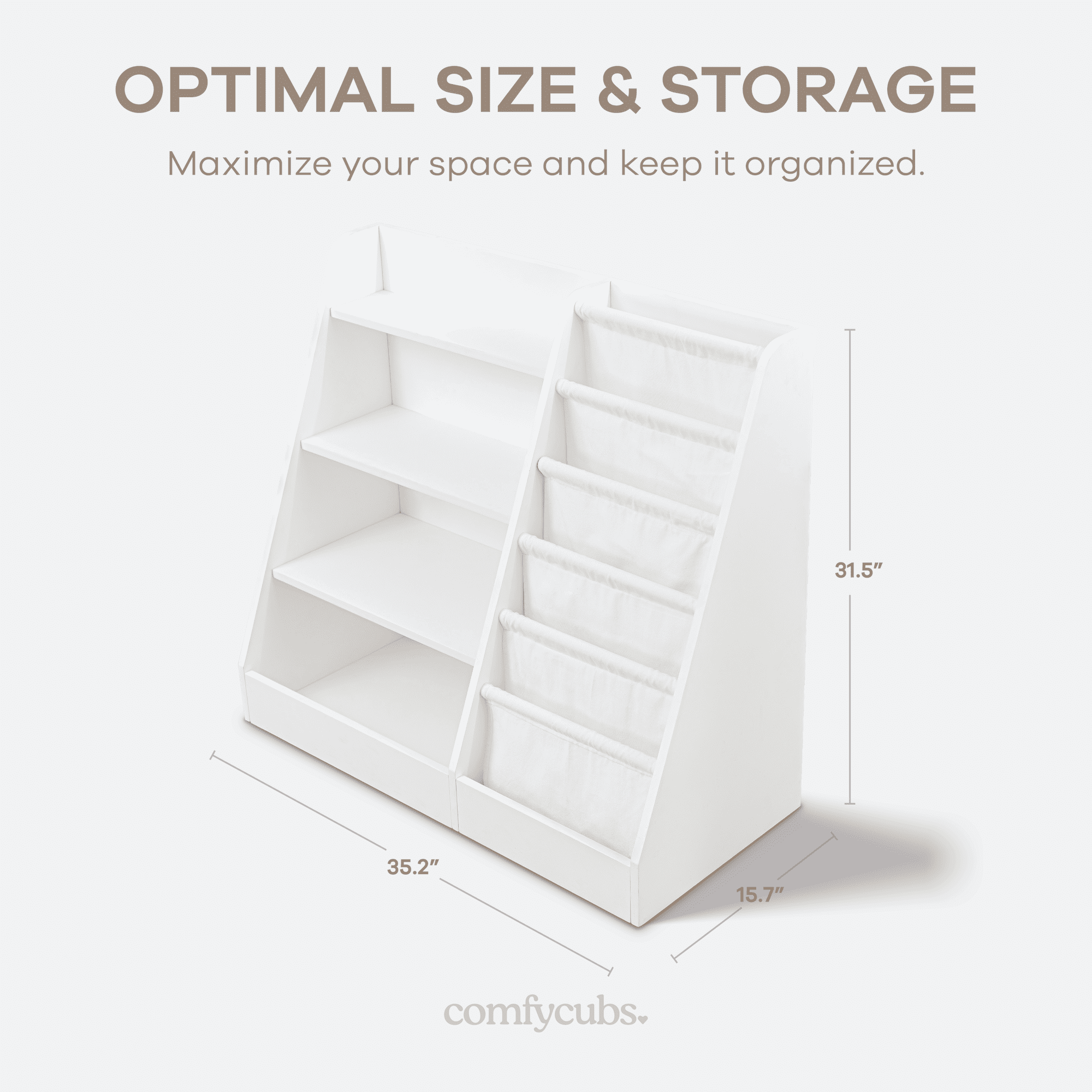 Comfy Cubs Kids Bookshelf 35.2 x 15.7 x 31.5 in - Montessori Book Shelf Storage Organizer - White