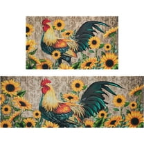 Sunflower Chicken Kitchen Mat Rug Set of 2- Rooster Kitchen Rugs, Sunflowers Kitchen Decor Accessories Things Kitchen Rug Mat- Farmhouse Rugs for Home Kitchen Large- 17x30 and 17x48 Inch