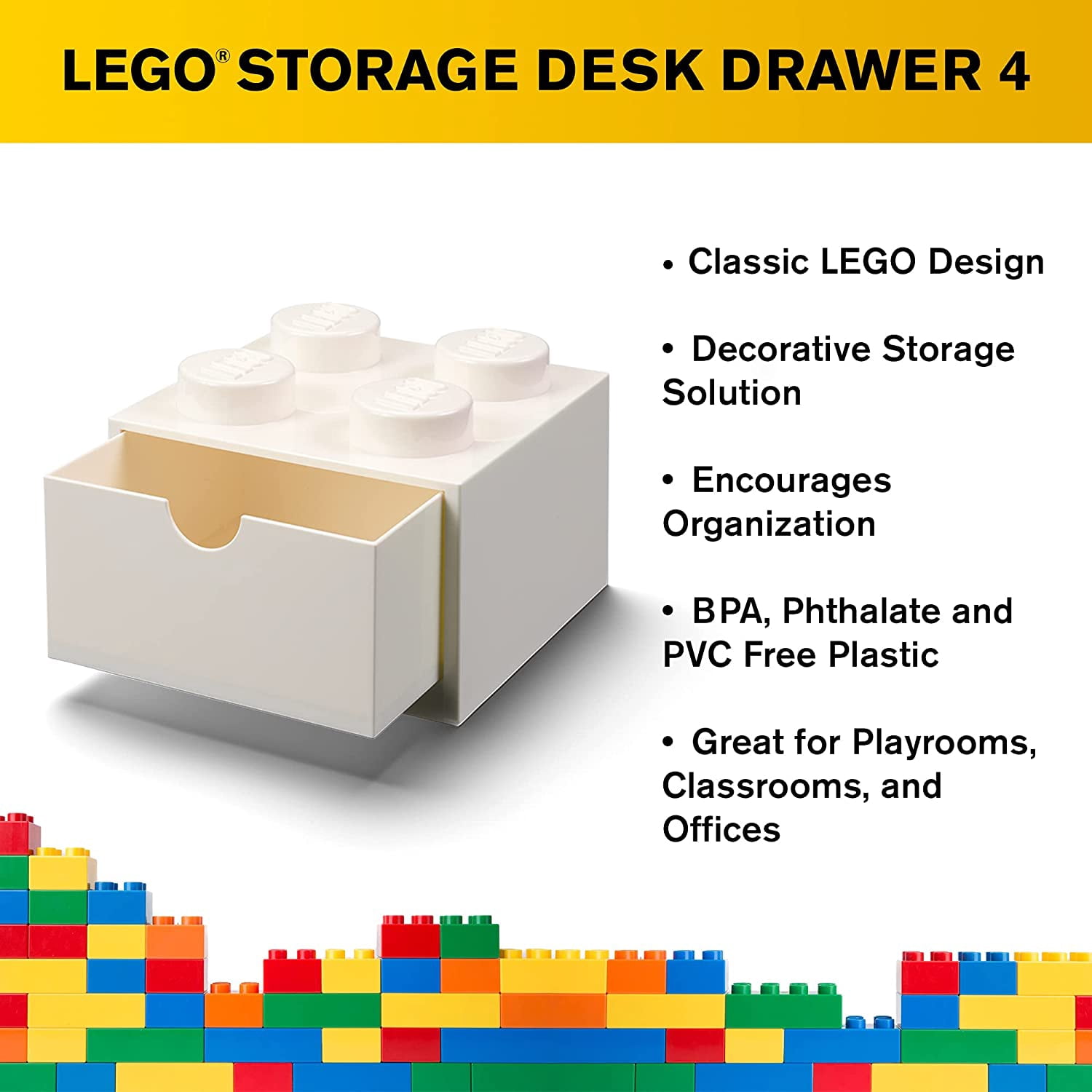 LEGO Desk Drawer Stackable Storage with 4 Knobs, in White