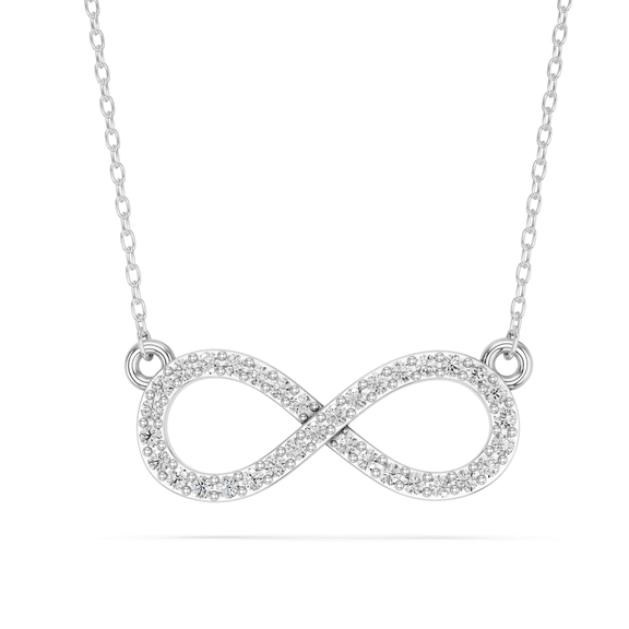 KEEVA JEWELS 0.26 Carat Moissanite Round Cut Stone Infinity Design With Chain Necklace for Women Made in White Gold Plated Silver