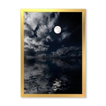 Designart 'Full Moon Night in Cloudy Sky IV' Nautical & Coastal Framed Art Print