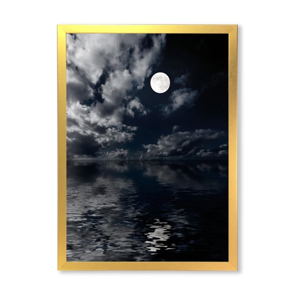 Designart 'Full Moon Night in Cloudy Sky IV' Nautical & Coastal Framed Art Print