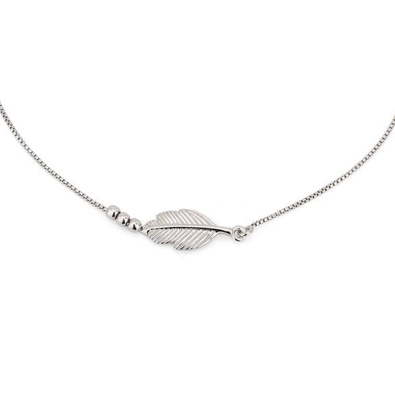 Vanbelle Sterling Silver Jewelry Centered Leaf Nature-Theme Anklet with Rhodium Plating for Women