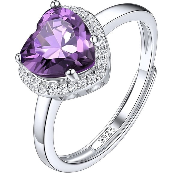 beryl_creation 14K White Gold Plated 2.00 Ct Heart Cut Purple Amethyst Wedding Engagement Halo Ring 925 Sterling Silver For Women's -4