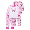 Little Star Organic Baby Girls & Toddler Girls Valentine's Day Snug Fit Cotton Pajamas, 4pc PJ Set (9M-5T)