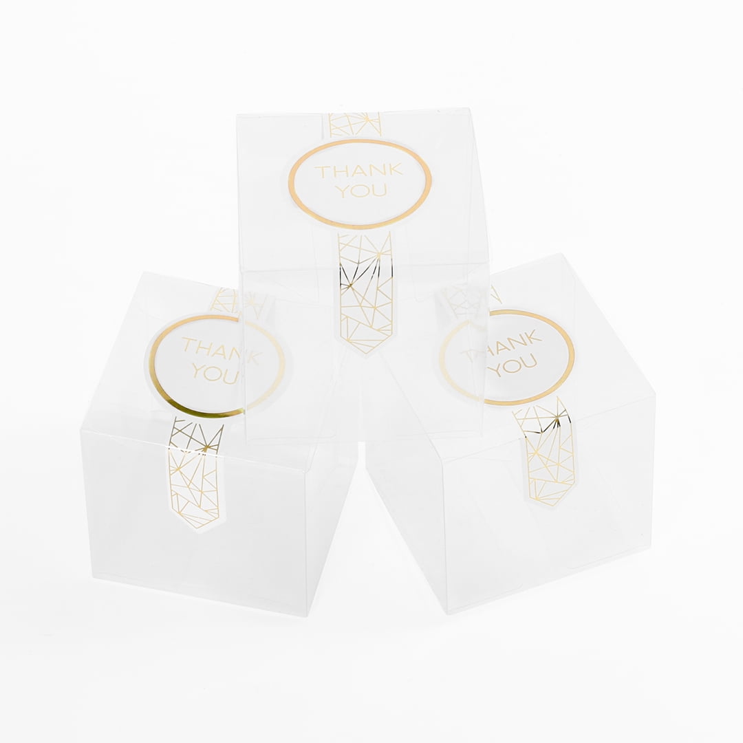 Koyal Wholesale Favor Box 3 x 3 x 3Inch, Plastic Favor Boxes with Gold Foil Thank You Favor
