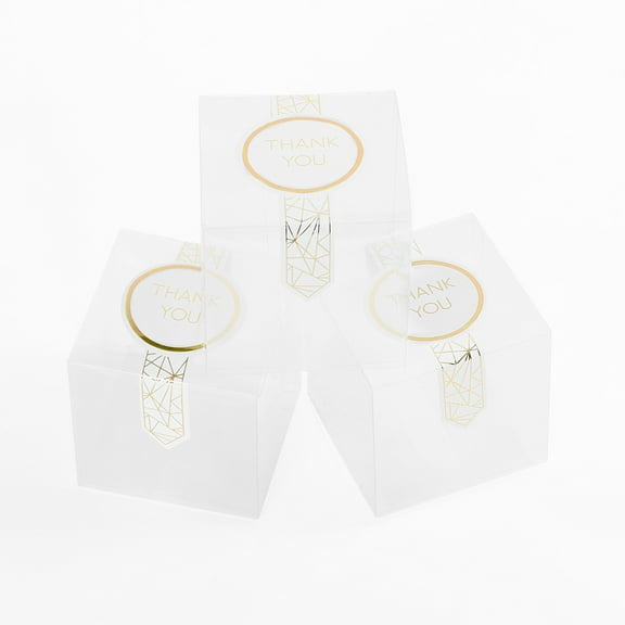 Koyal Wholesale Favor Box 3 x 3 x 3-Inch, Plastic Favor Boxes with Gold Foil Thank You Favor Labels, in Bulk 50-Pack