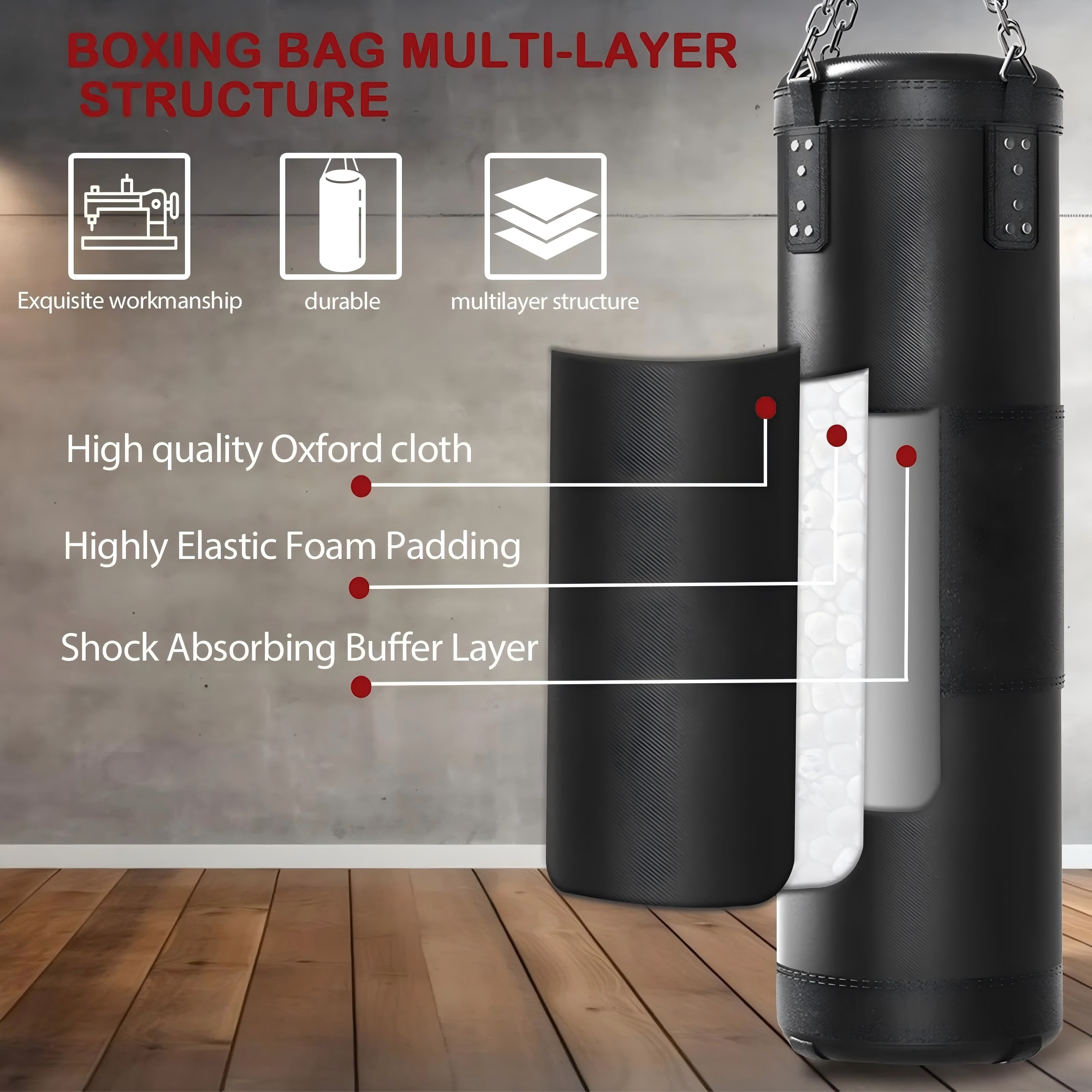 Punching Bag for Adults, 4ft Heavy Boxing Bag Set Unfilled with 12oz Gloves, Black