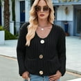 thumbnail image 3 of Women'S Long Sleeve Cropped Knit Cardigan 2025 Casual Button Down Crochet Sweater Tops with Pockets Black S, 3 of 7