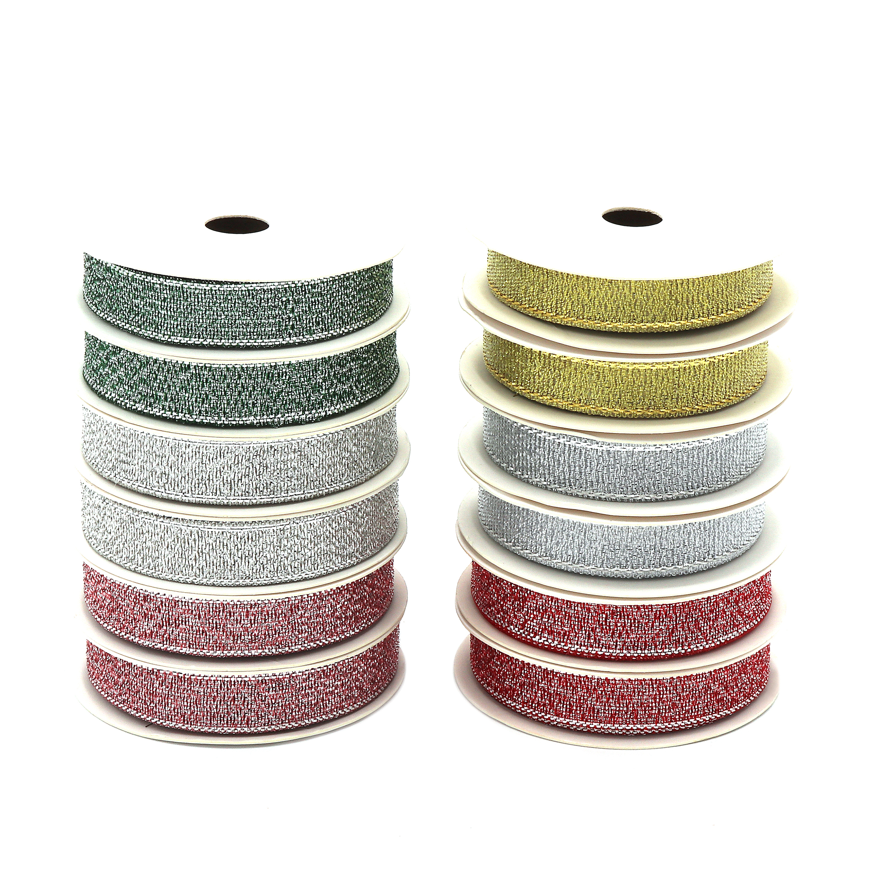 Metallic Holiday Christmas Ribbon for Gift Wrap and Crafts, 6 Colors, 3/8" x 36 Yards