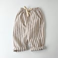 thumbnail image 2 of Xyant Toddler Girl Boy Cotton Linen Pants Striped Wide Leg Casual Pant Elastic Waist Summer Fall Trousers Kids Loose Long Pants (Khaki,3-4 Years), 2 of 7