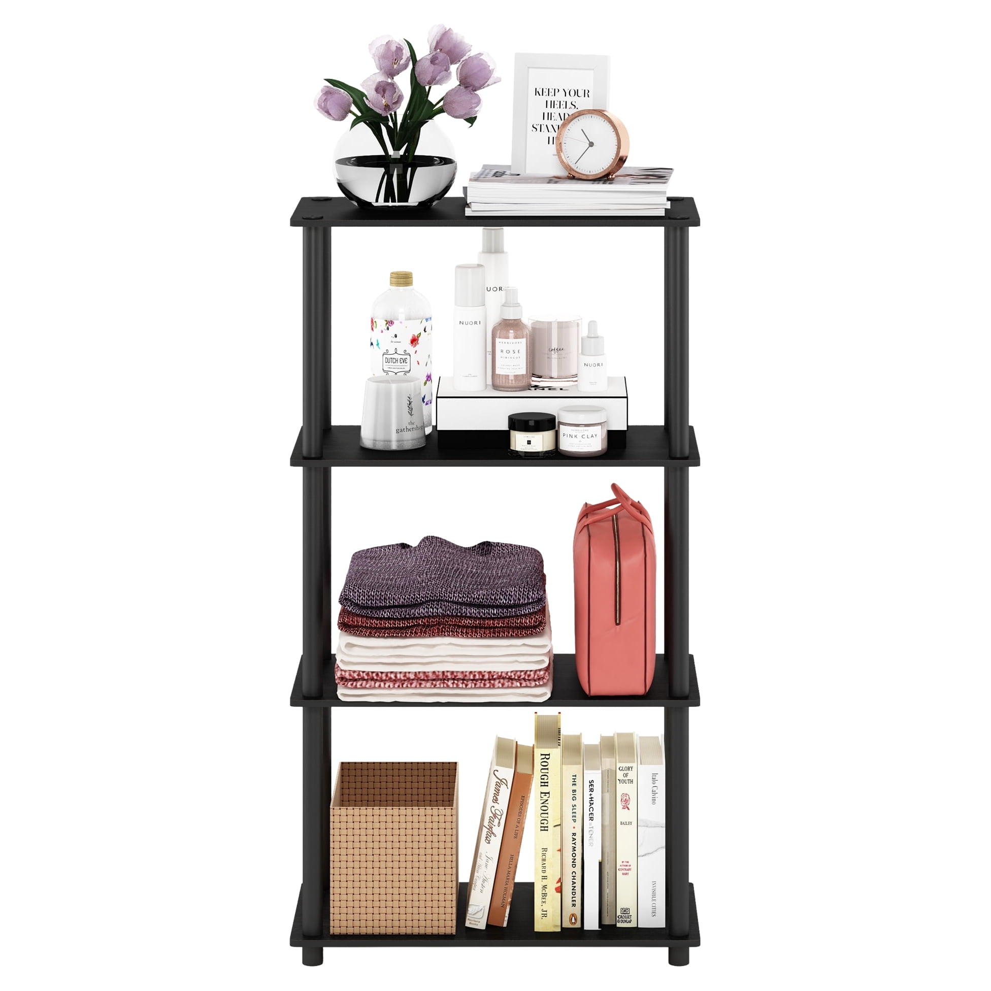Furinno Multipurpose 23.6 W x 11.4 D x 43.25 H 4-Shelf Freestanding Shelves, Americano and Black