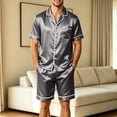 thumbnail image 2 of Mens Pajama Set, Short Sleeve Button Front Open Chest Pocket Tops and Dual Side Shorts Solid Color Sleepwear Nightwear Gray L, 2 of 9