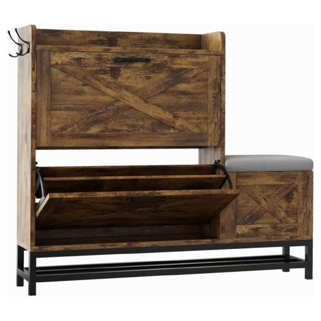 Qinaqin Farmhouse-Style Antiseptic Madera Shoe Gabinete con Bench y 2 Vuelco Cajones para Entryway cm de Alturaallway o Living Sala