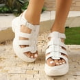 thumbnail image 5 of GERsome Women's Platform Wedge Sandals Strappy Open Toe Ankle Strap Chunky Heels Summer Dress Shoes, White Size 7.5, 5 of 7