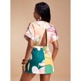 thumbnail image 2 of Standard Tropical Print Drop Sleeve Deep V-Neck A-Line Mini Dress For Women Casual Summer Resort Outfit, 2 of 7