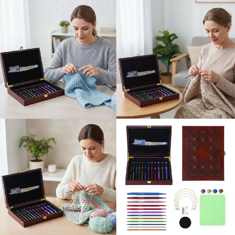 12Pcs Detachable Tunisian Crochet Hook with Cable Interchangeable Aluminum Knitting Needle for Yarn Craft Project