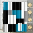 thumbnail image 3 of FRAMICS Blue Geometric Shower Curtain Sets with Rugs, 16 Pc Modern Abstract Checkered Bathroom Sets, Waterproof Fabric Bathroom Curtain Decor with Hooks, 3 of 9