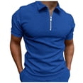 thumbnail image 1 of Men's Shirts - Classic Jacquard Short Sleeve Top with Geometric Print Solid Color Lapel Zip Closure for Spring and Summer, 1 of 5