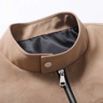 thumbnail image 6 of DPTALR Men's Classic Round Neck Leather Jacket Solid Color Long Sleeve with Zipper Pockets,Khaki, XL, 6 of 9