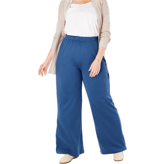 Woman Within Plus Size Tall 7-Day Wide-Leg Elastic-Waist Stretchy Knit Pant