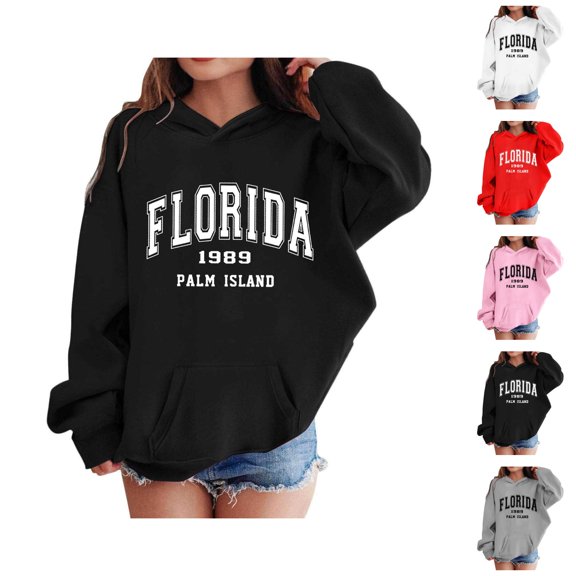 Florida 1989 Palm Island Graphic Hoodies for Girls Boys Long Sleeve Loose Hooded Sweatshirt Pockets Kids Pullover 3-12 Years