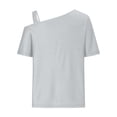 thumbnail image 6 of Summer Cute Tops Womens Hollow Straps One Cold Shoulder Sexy Tops Dressy Casual T Shirts Short Sleeve Loose Fit (X-Large, Gray), 6 of 7