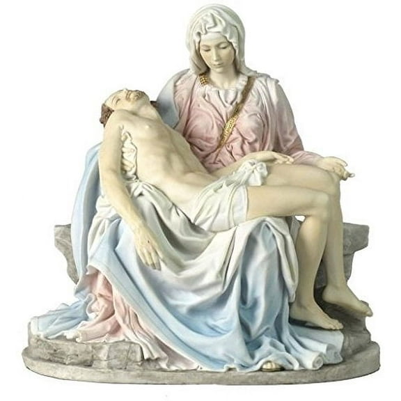 10.63 Inch Pieta and Michelangelo Decorative Figurine, Pink and Blue