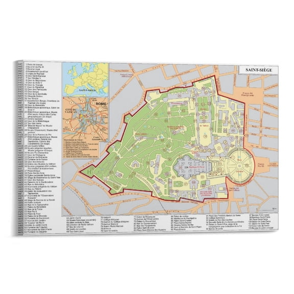 Vatican Map Posters Gifts Canvas Painting Poster Wall Art Decorative Picture Prints Modern Decor 12x18inch(30x45cm)
