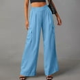 thumbnail image 2 of CFMDUC Womens Wide Leg Cargo Pants Elastic High Waist Stretch Suit Pants Baggy Casual Loose Fit Business Work Trousers with Pockets Light Blue M, 2 of 8