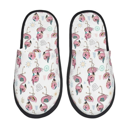 Balery Flamingos Tribal Slient Indoor Furry Fleece Comfort House Shoes Soft Non-Slip Home Shoes Cotton slippers House Slippers-- Large