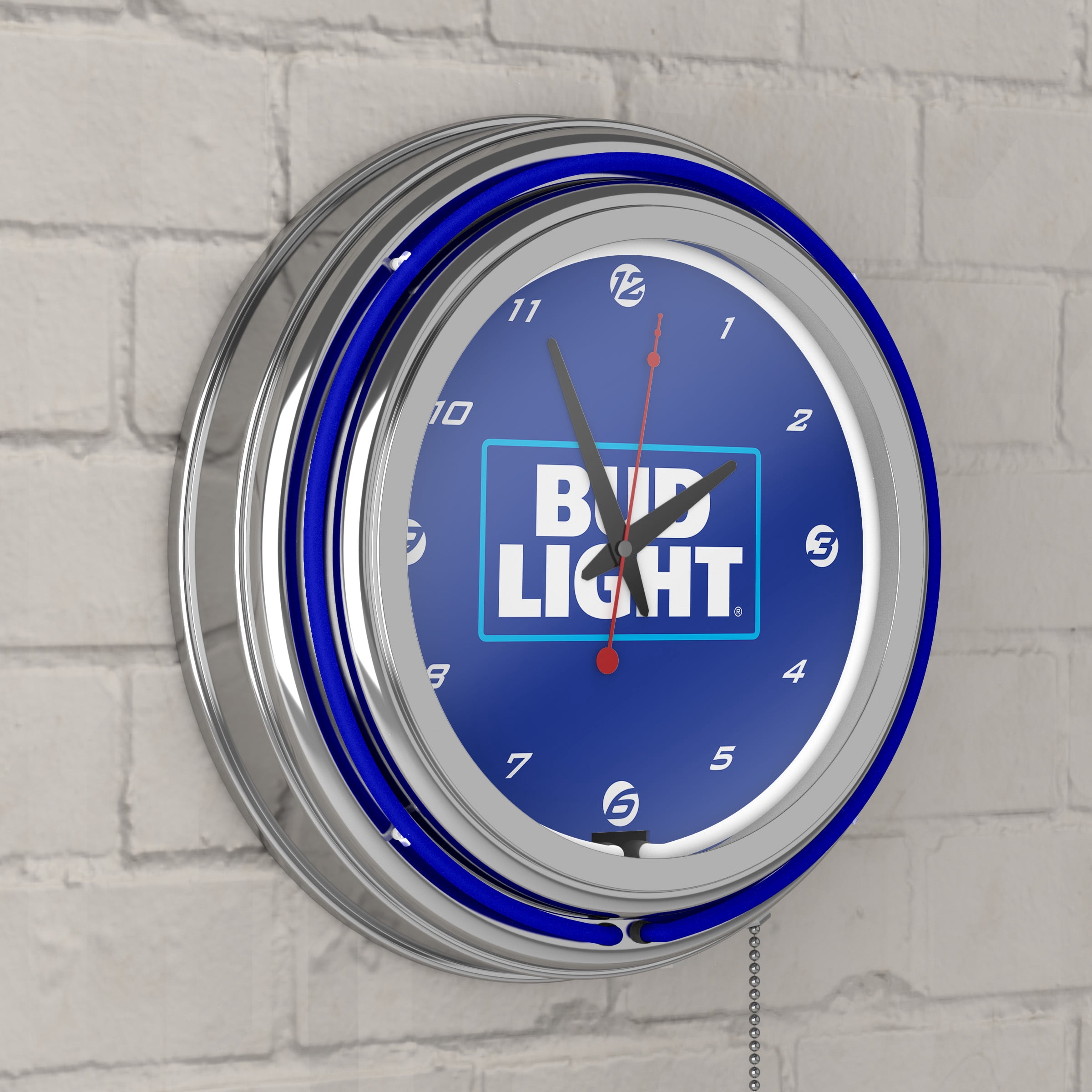 Bud Light Blue Retro Neon Analog Wall Clock with Pull Chain
