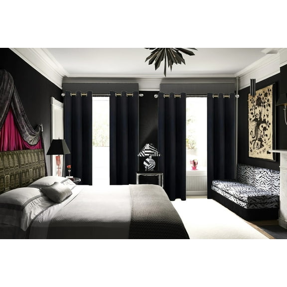 K68 BLACK Blackout Window Curtains 84" inches Long Panels Top Grommets Light Blocking for Bedroom ,Sliding Door Home Décor