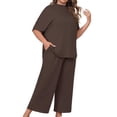 thumbnail image 3 of Women's Plus Size 2 Piece Outfits Casual Top and Wide Leg Pants Loose Pants Lounge Set, 3 of 5