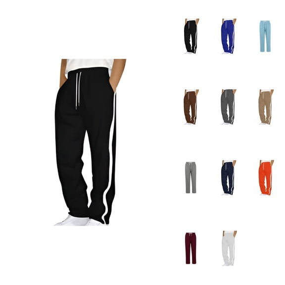 Casual Lined Pants, Winter Thermal Trousers, Straight Loose Fit, Comfortable Athletic Wear, Solid Drawstring Waist, Plain Comfy Trousers for Fall & Winter